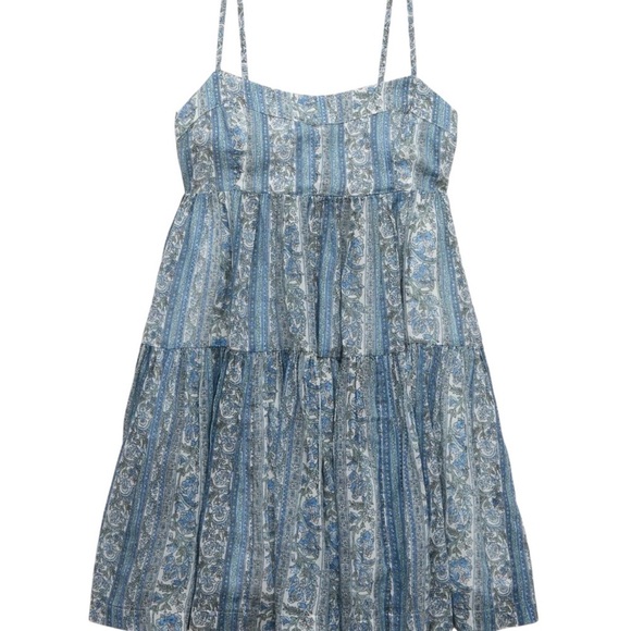 American Eagle NWT Blue Floral Babydoll Top Mini Dress XS Boho Smocked Back - Picture 1 of 8
